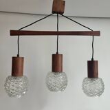 Minimalist 3-globe teak pendant chandelier 60/70