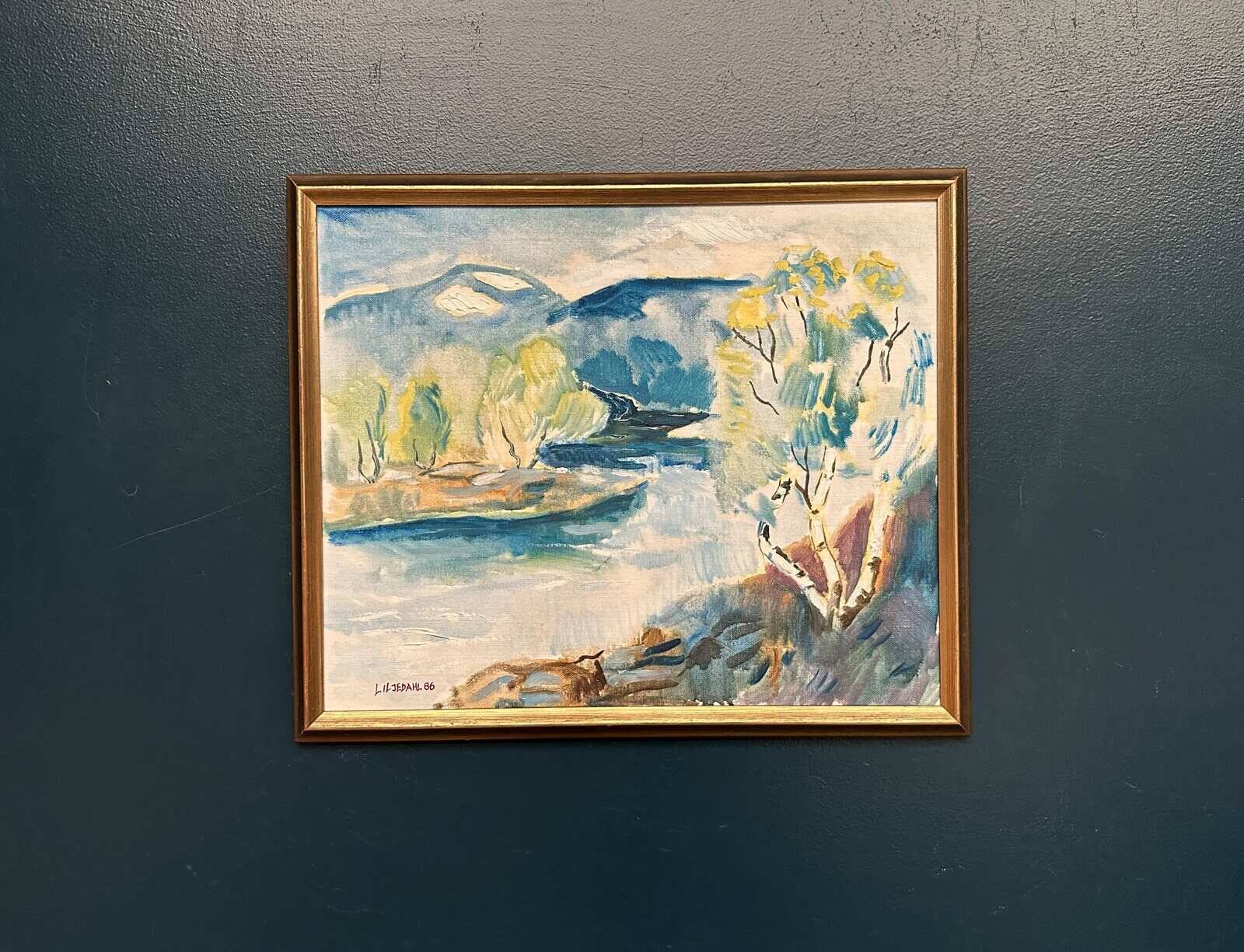 Original Swedish Oil on Canvas – “River” by Liljedahl – Signed – Dated 1986