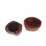 Organic modern set of 2 wood ashtrays, France 1970s
