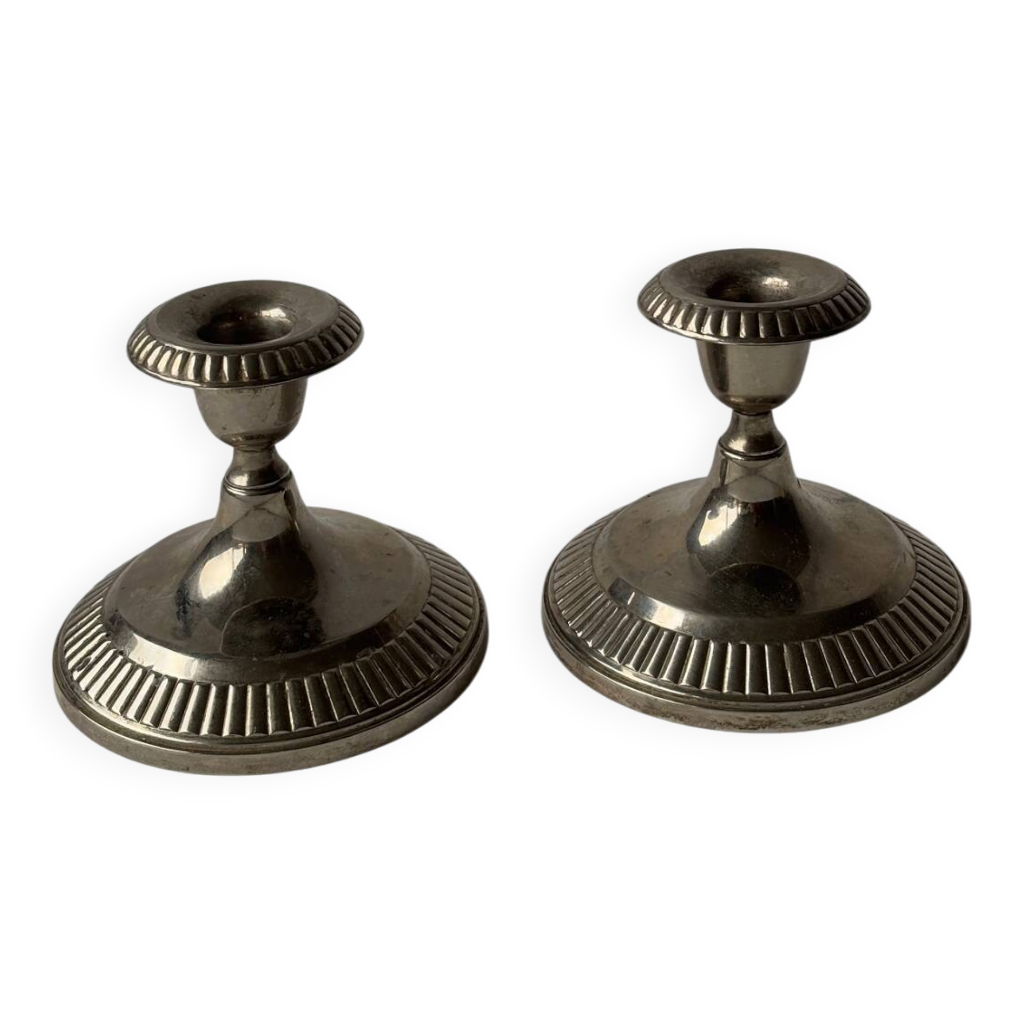 Antique silver-plated metal candlesticks