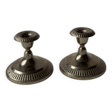 Antique silver-plated metal candlesticks