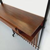 Meuble d’entrée vestiaire italien vintage avec miroir, tablettes en teck