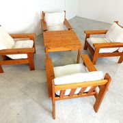 Vintage pine wood armchair set, 1980s