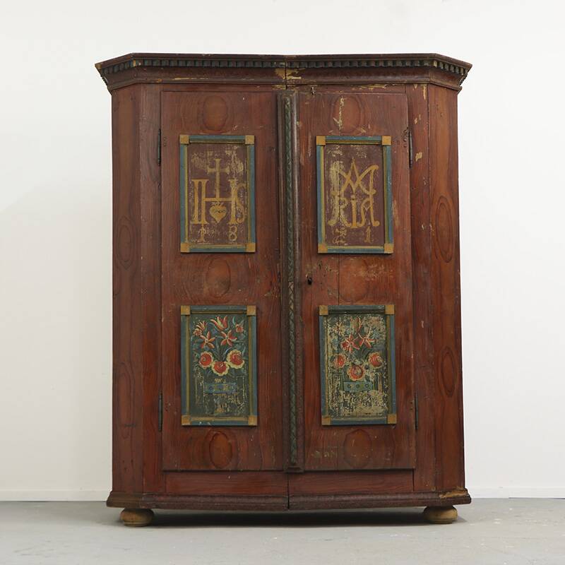 Painted Folk Art Bridal Cupboard