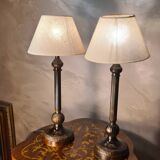 Pair of bedside lamps in patinated and varnished metal 47x20