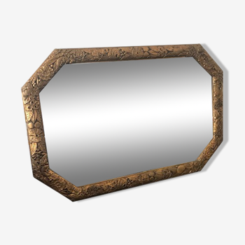 Art deco mirror gilded wood frame floral pattern 68x48cm
