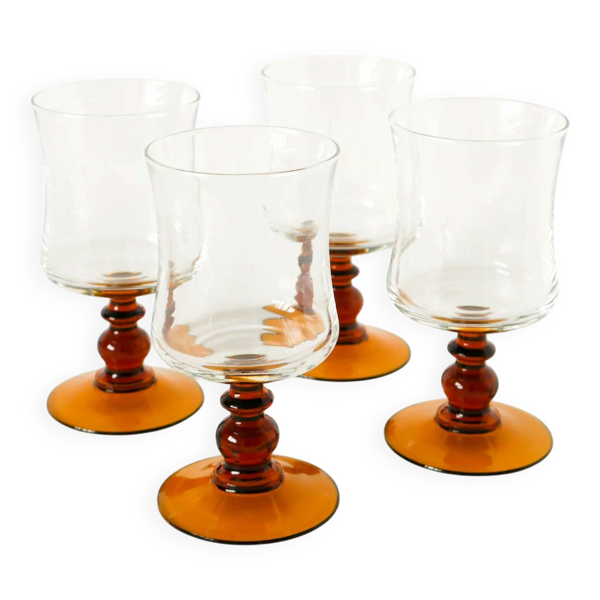 Lot de 4 verres à vin, ambré, 1970