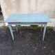 Antique table with spindle legs, patinated in celadon blue – solid wood – 19