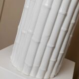 Tommaso Barbi white ceramic table lamp with bamboo-look texture, Italian 1970s Hollywood Regency