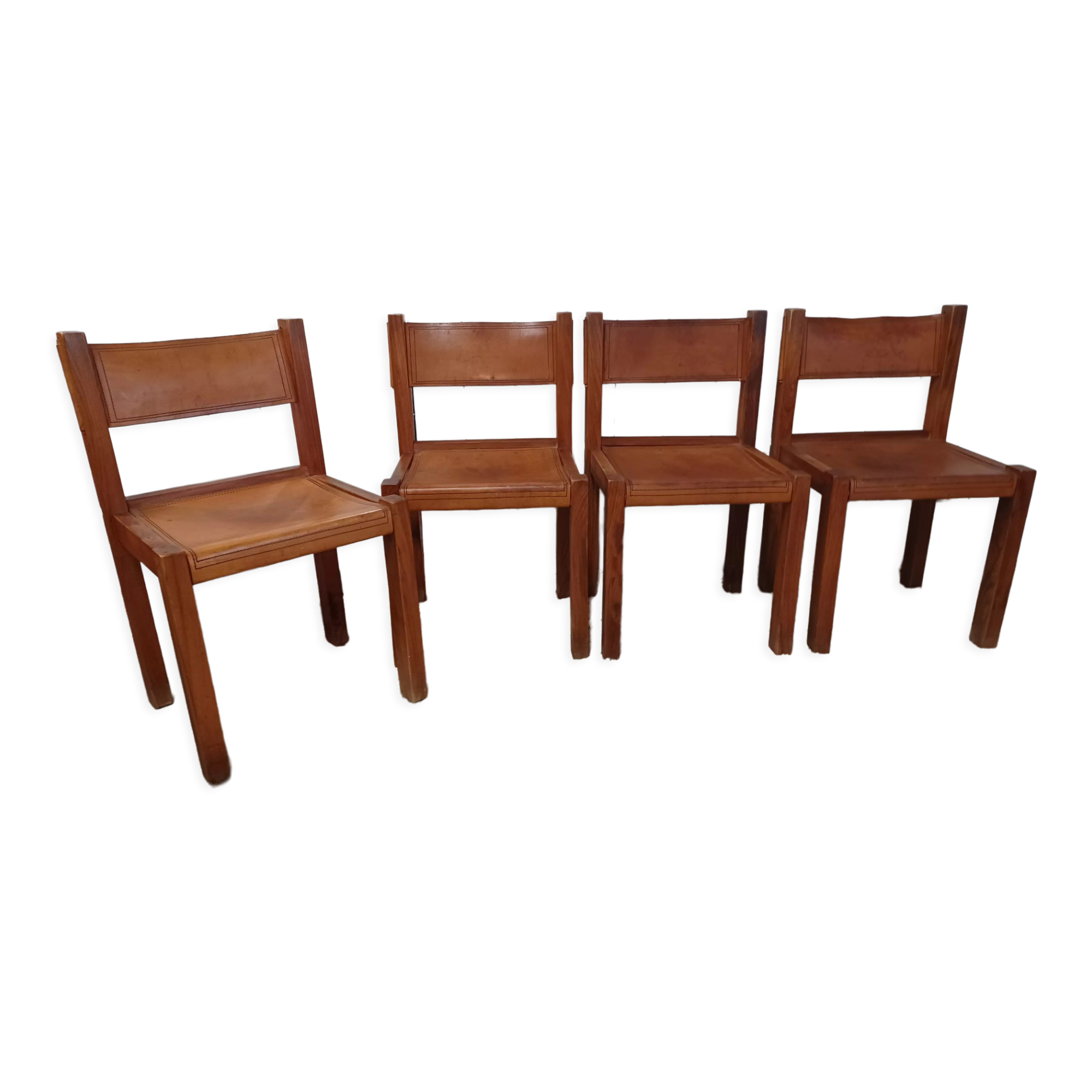 4 elm and leather chairs 1950