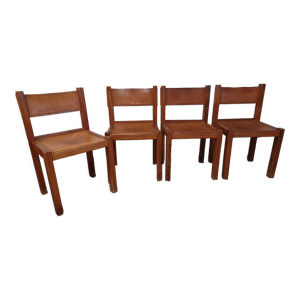 4 chaises orme et cuir - 1950