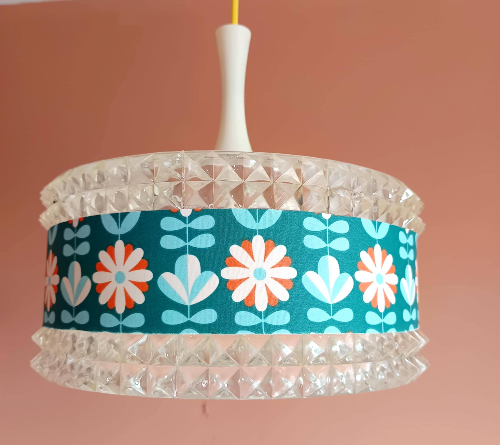 Vintage 1970s plexiglass and flower pendant light