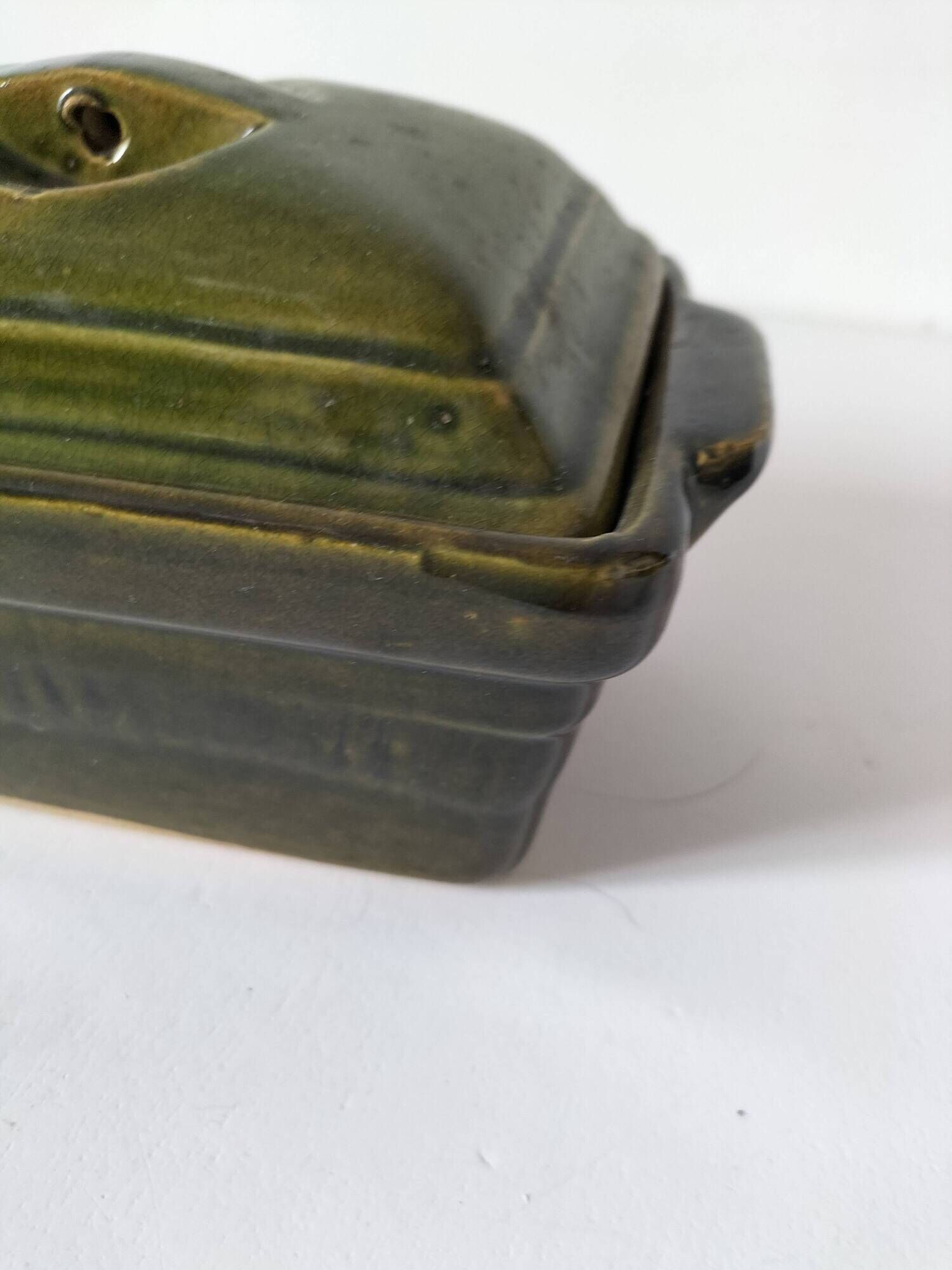 Small terrine in olive green glazed earthenware