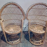 Duo of wicker doll chairs
