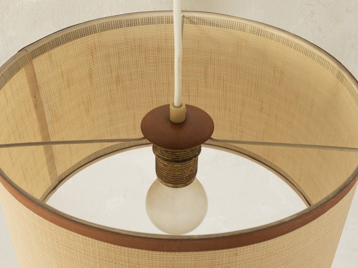 1960s wall lamp in Scandinavian design, teak and beige shade