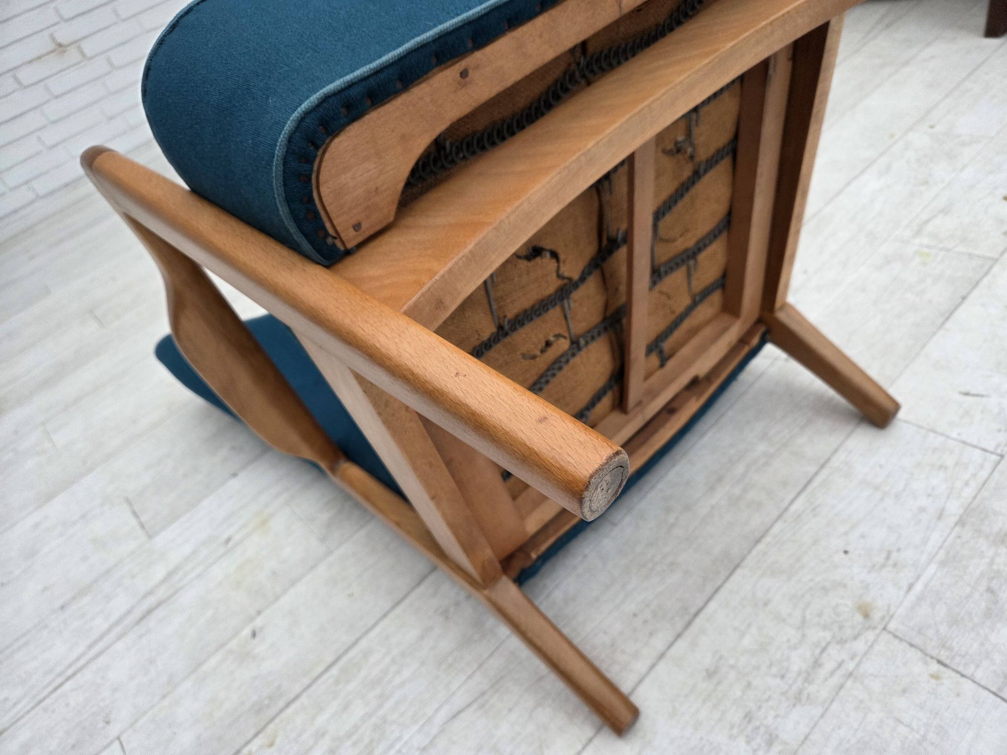 1970s, Danish armchair by Fritz Hansen, furniture wool, beech wood.