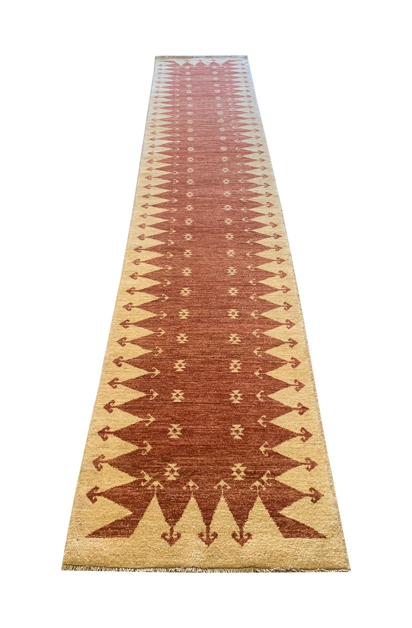 Vintage Afghan Ziegler Tapis Tissé à la main Rust Wool Runner - 77x450cm