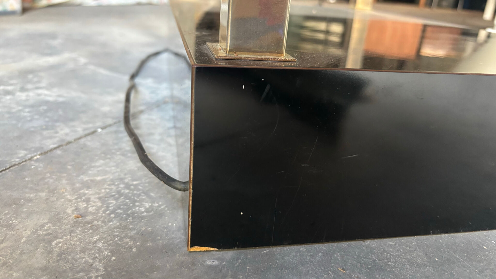 Brass and smoked glass shelf, Belgian chrome, 1980.