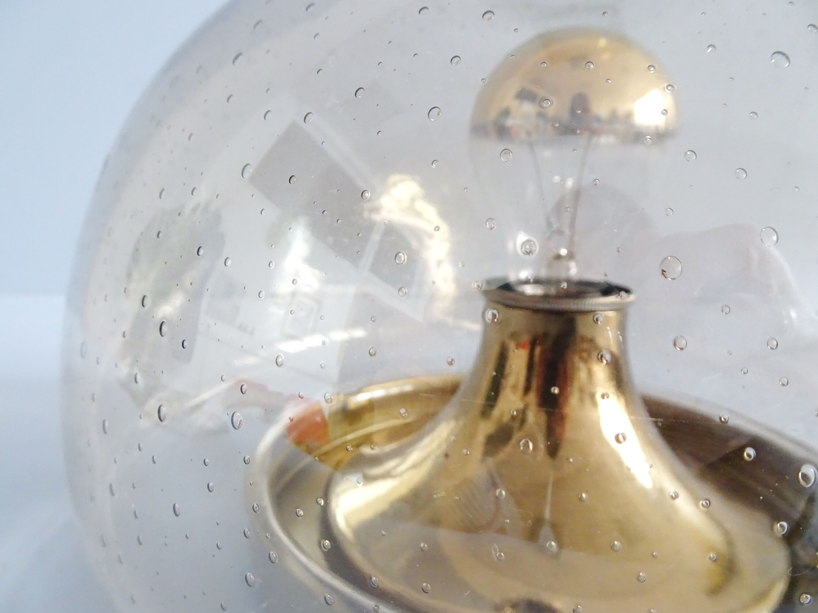 Smoked glass bubbles ceiling lamp gold-colored, wall lamp 1970s