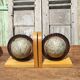Pair of greenhouses vintage wooden books world map
