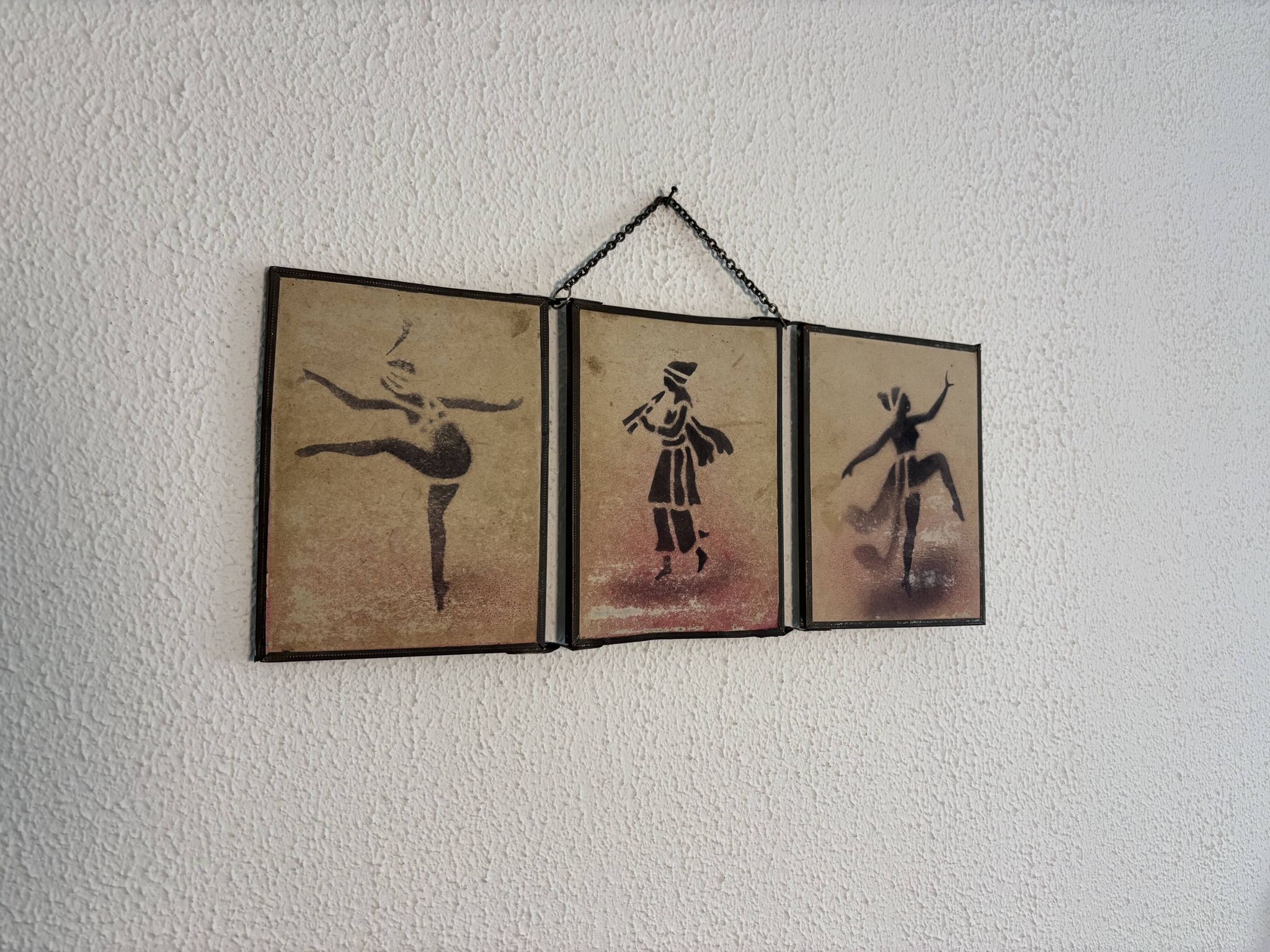 Vintage 1930 triptych mirror barber hairdresser young dancer woman - 19 x