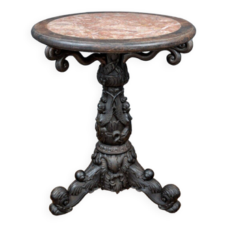 Indochina ironwood pedestal table decor winged character marble top 19th century