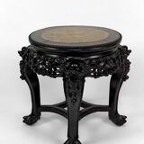 Asian wooden stand carved with Demons, marble top, Indochina, circa 1880