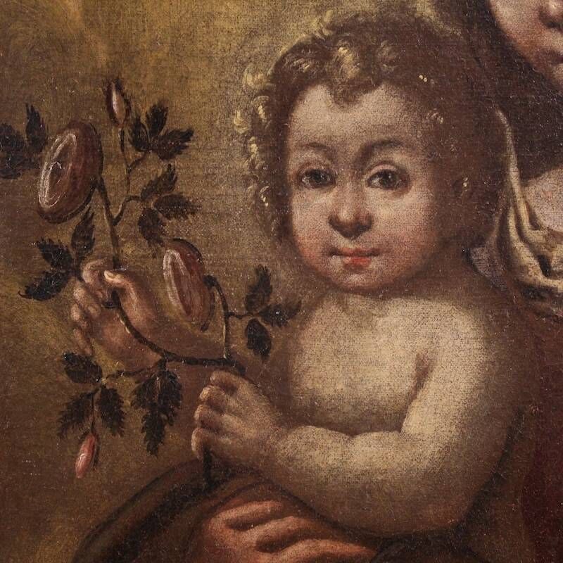 Antique Italian painting, Madonna and Child, from the 17th century