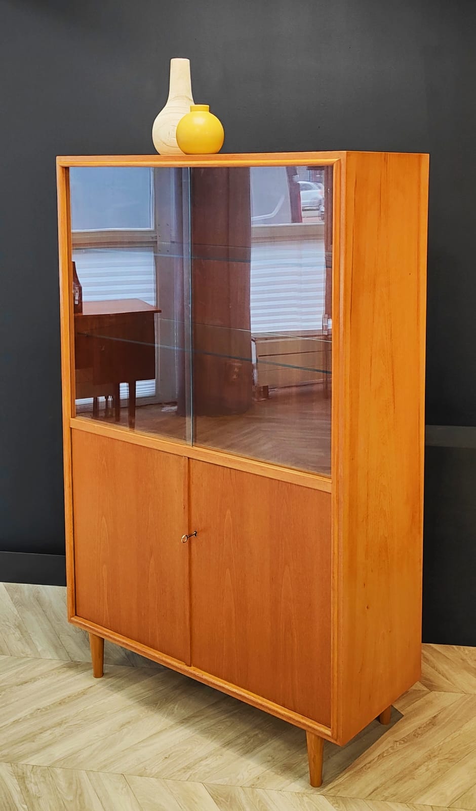 Mid century highboard vintage display cabinet, bookcase
