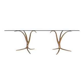 Sculptural unique dining table in bronze and glass Belgium 1970