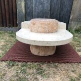 Asymmetrical coffee table design 80s in Mactan stones, travertine by Magnussen Ponte.