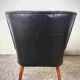 Pair of vintage club armchairs in black leatherette – 1950s