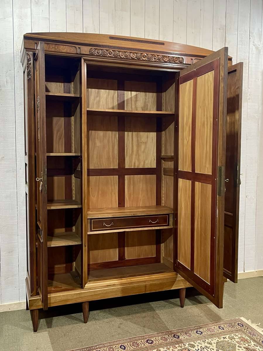 Art Deco period bedroom wardrobe with mirror in walnut and elm burl