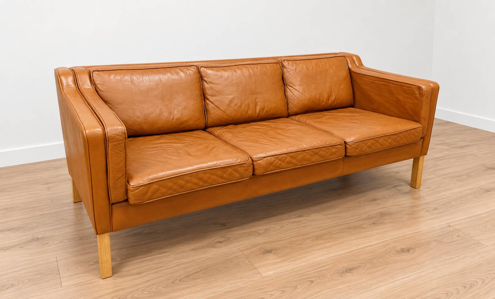 Vintage Danish mid-century 3-person Stouby sofa in cognac leather, 1960s