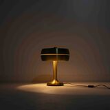 Italian brass table desk lamp with sculptural base and glowing band, 1960s