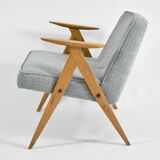 Original vintage armchair, 60s, fully restored, grey fabric