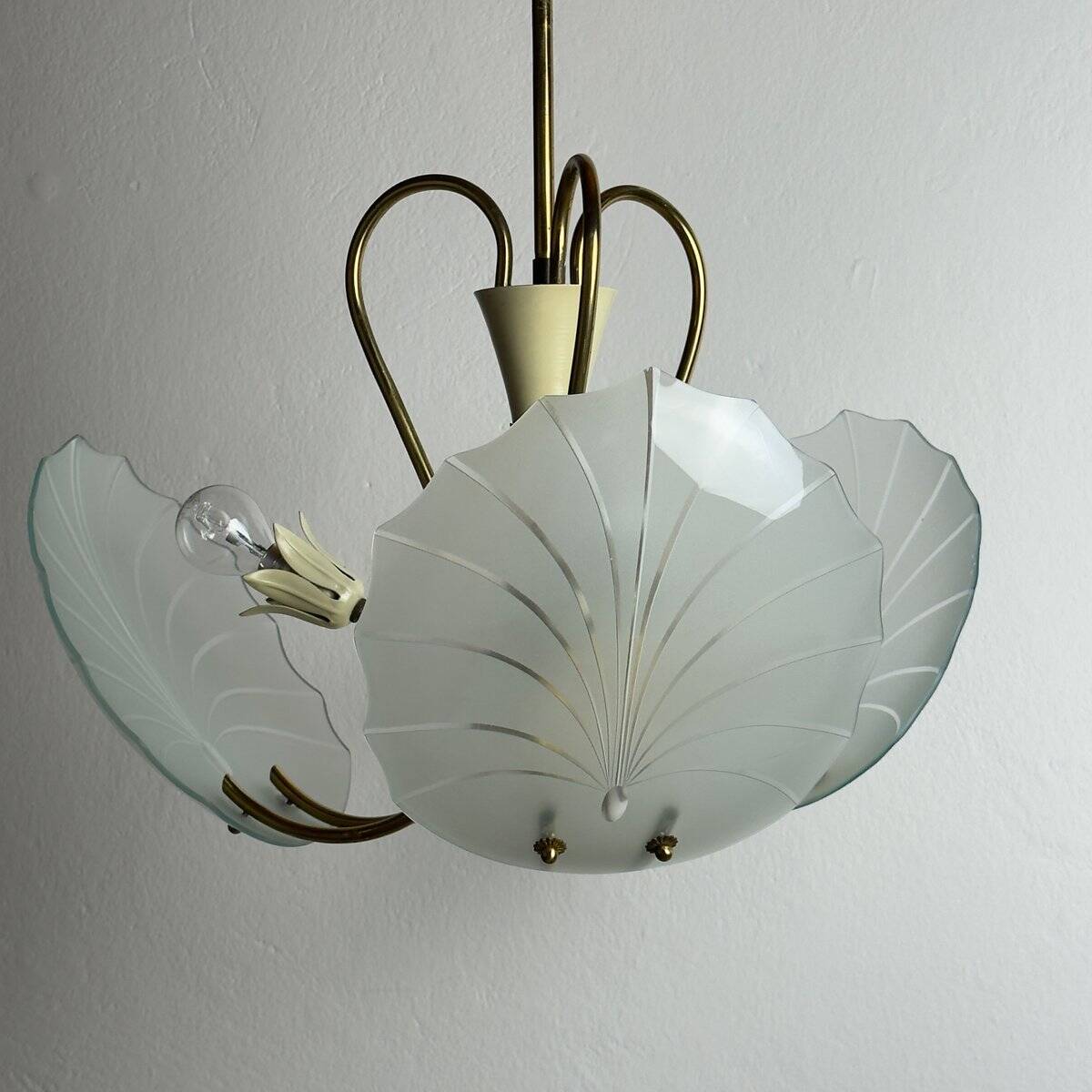 Antique brass and glass chandelier in the style of Pietro Chiesa for Fontana Arte, Italy, 1930s.