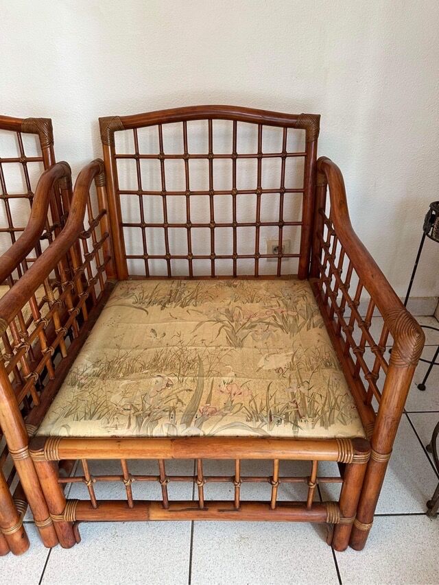 Pair of Rattan and Bamboo Armchairs