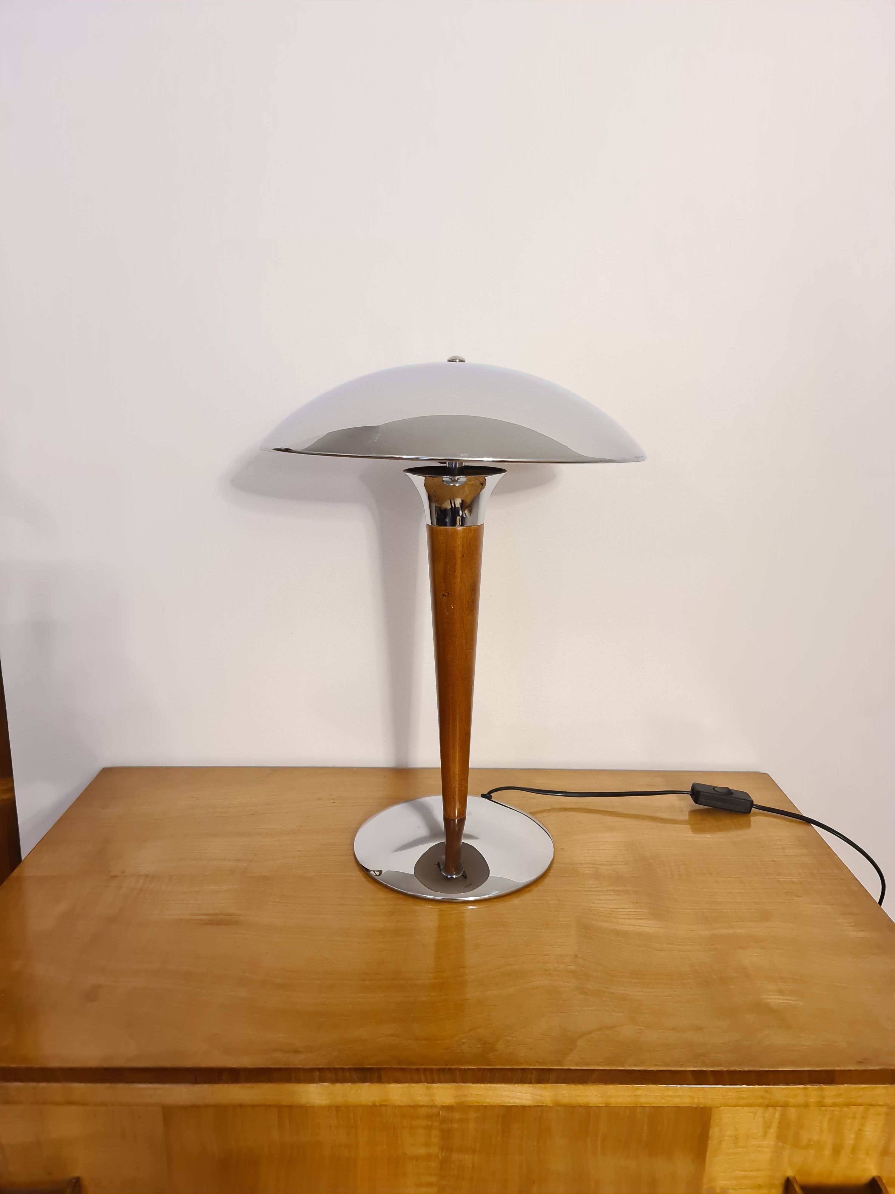 Vintage liner lamp, chrome and wood