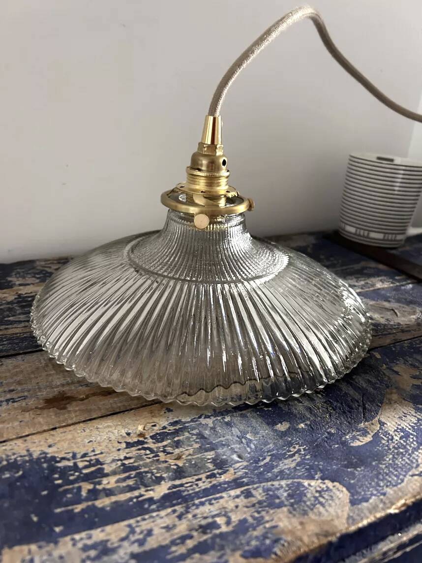 Vintage holophane glass pendant light