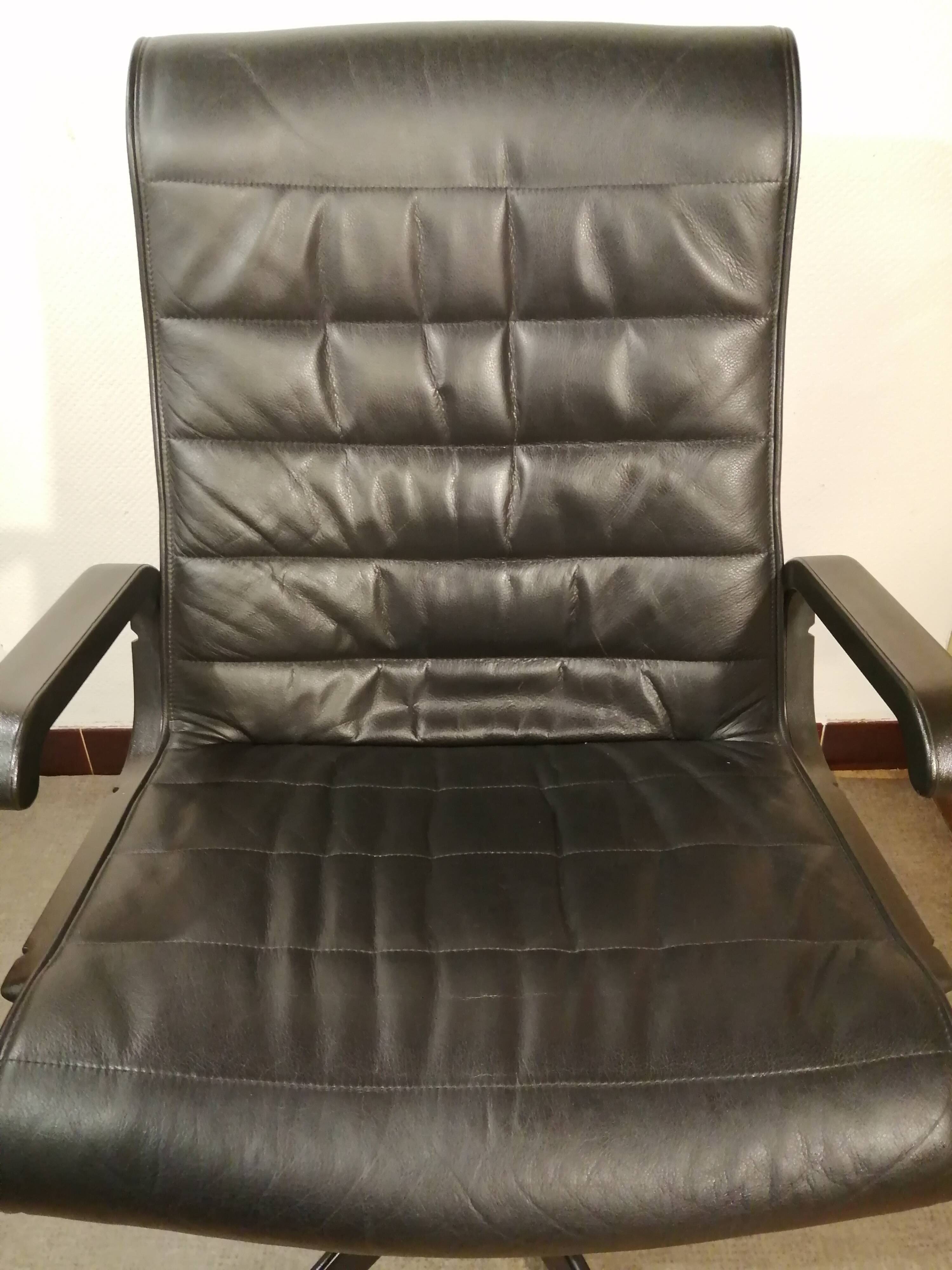 Vintage black leather office chair by Richard Sapper for Knoll 1979