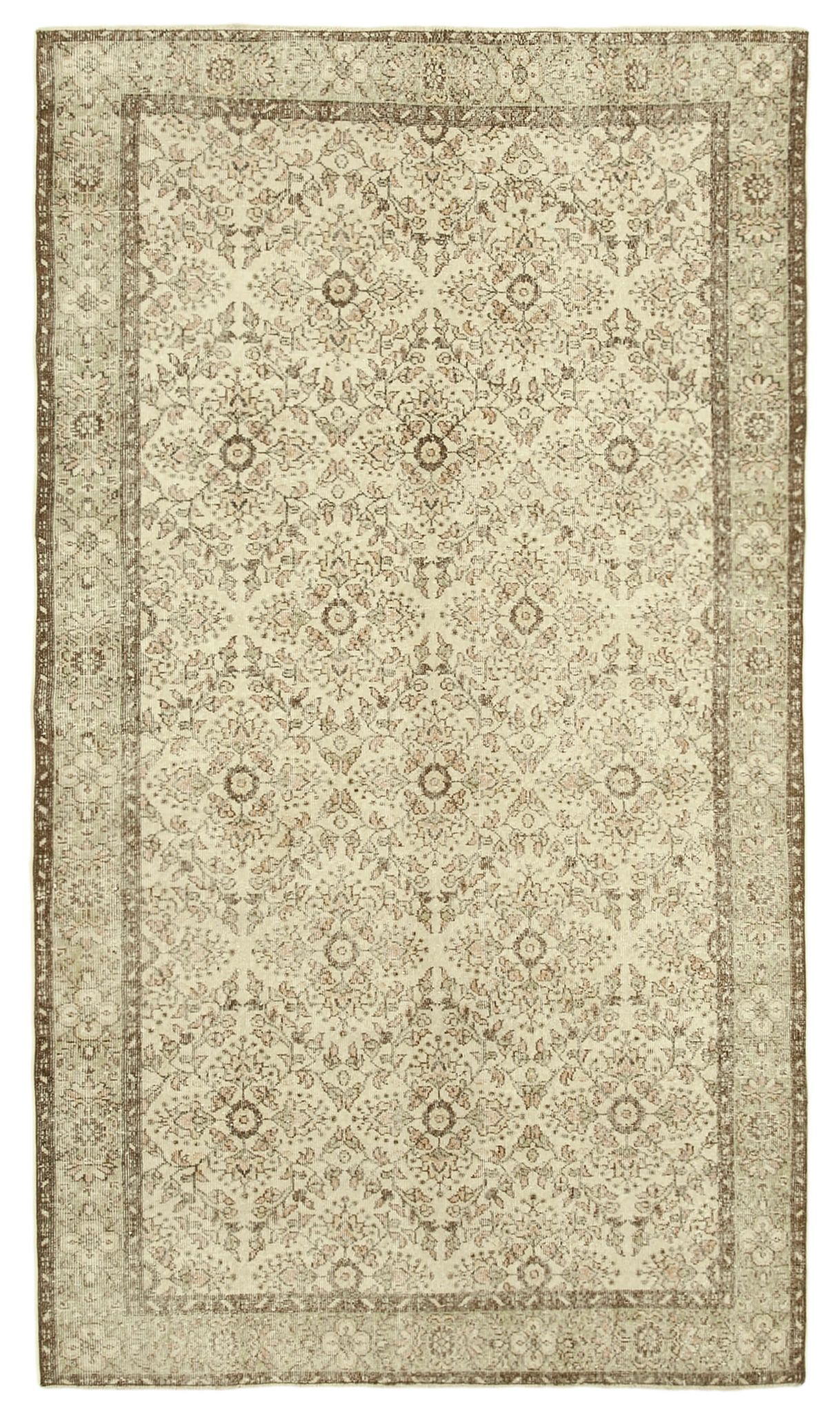 Hand-knotted rustic turkish beige rug 172 cm x 305 cm