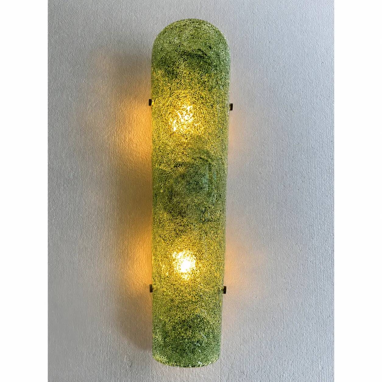 Contemporary Hammered Green "Graniglia" Murano Glass Wall Sconces Set of Tw