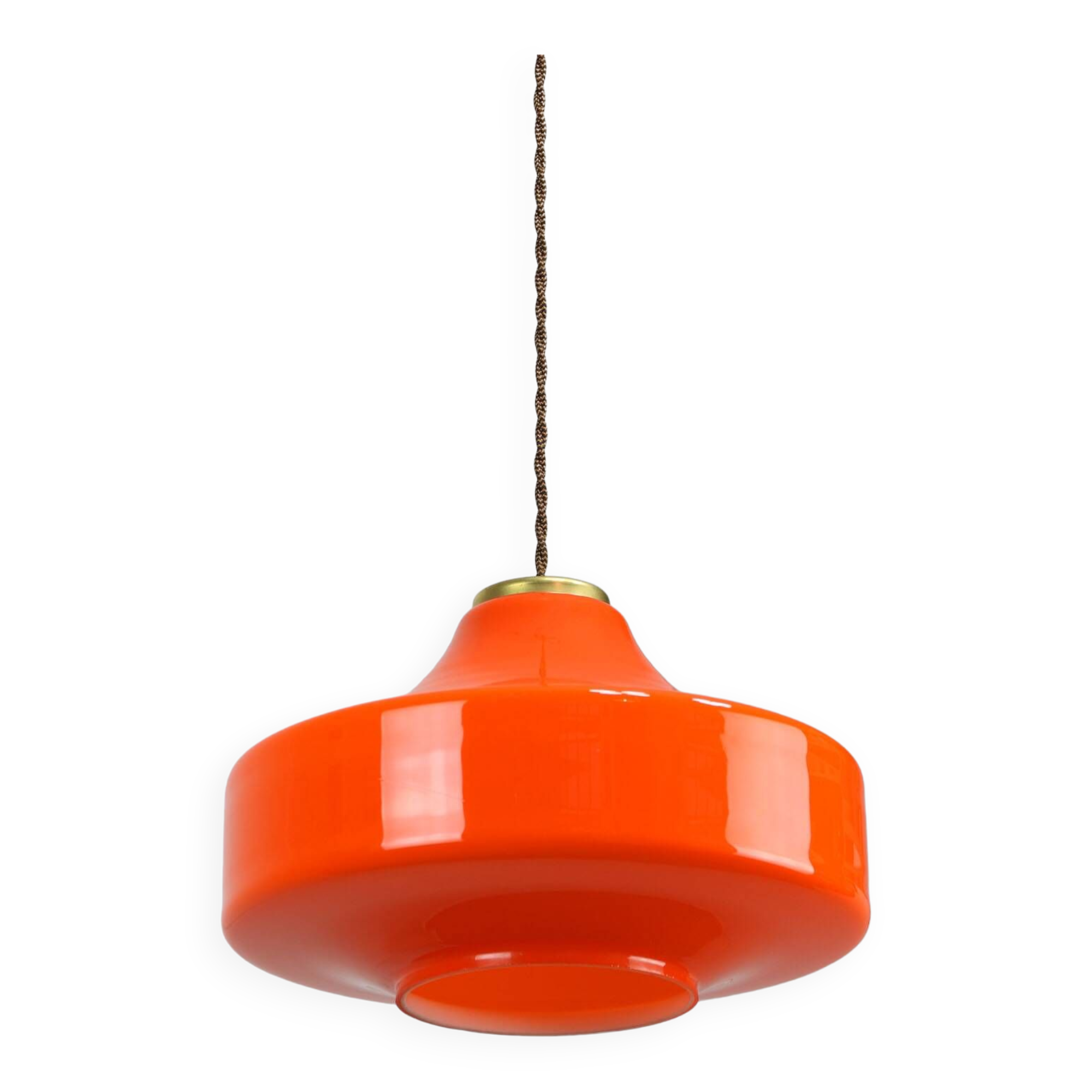 Mid-century italian orange glass & brass pendant lamp