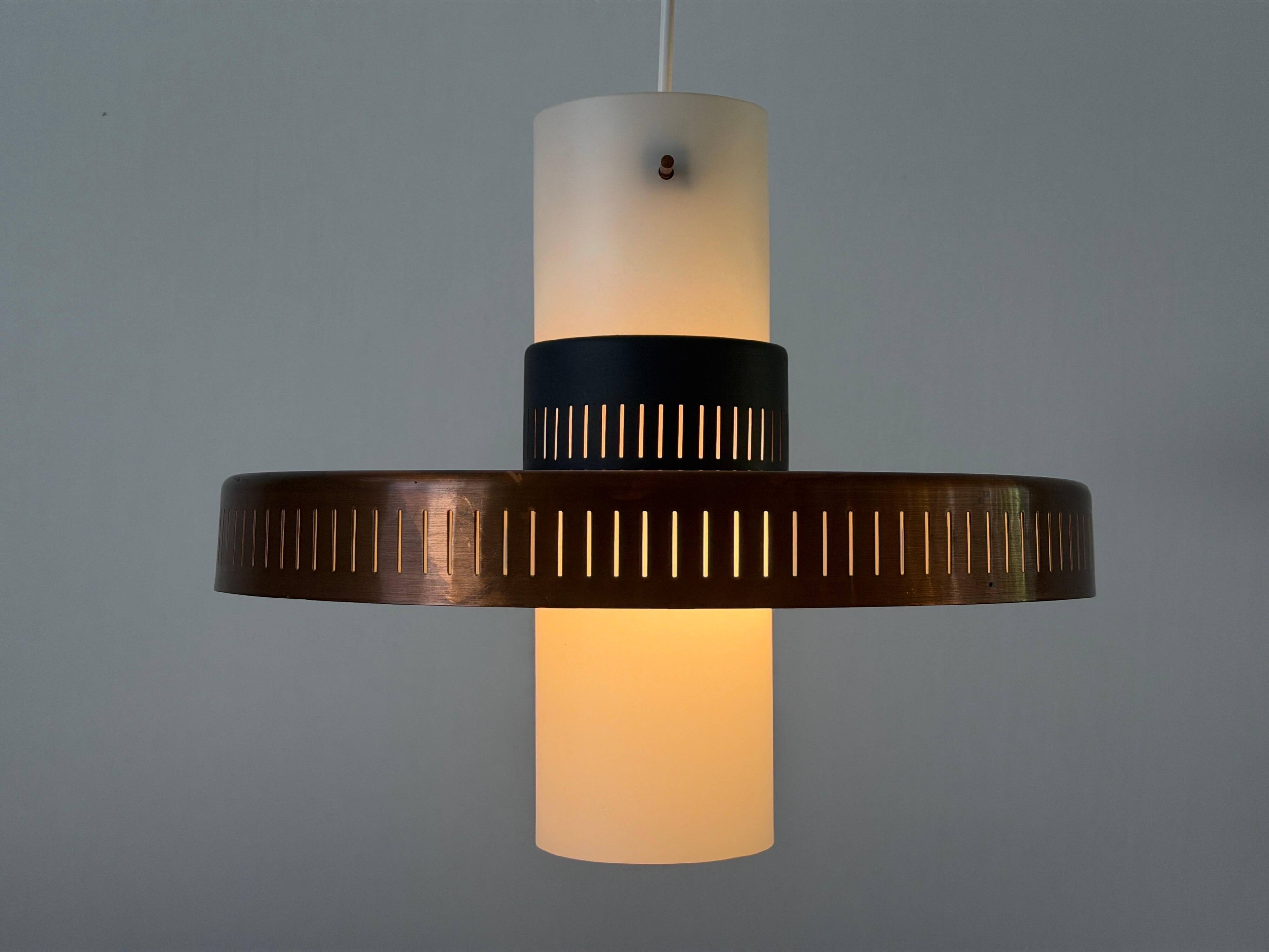 Glass ceiling light with a copper-coloured metal frame, 1960s, Germany.