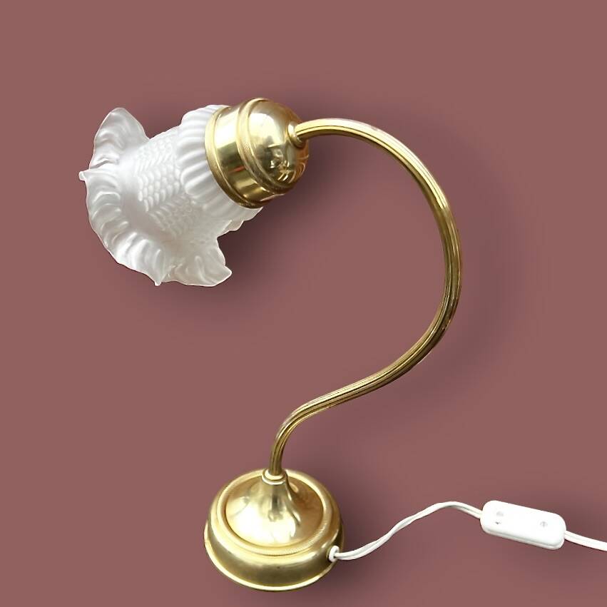 Antique brass and glass swan neck bedside lamp.