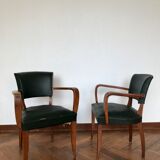 Pair of bridge armchairs green