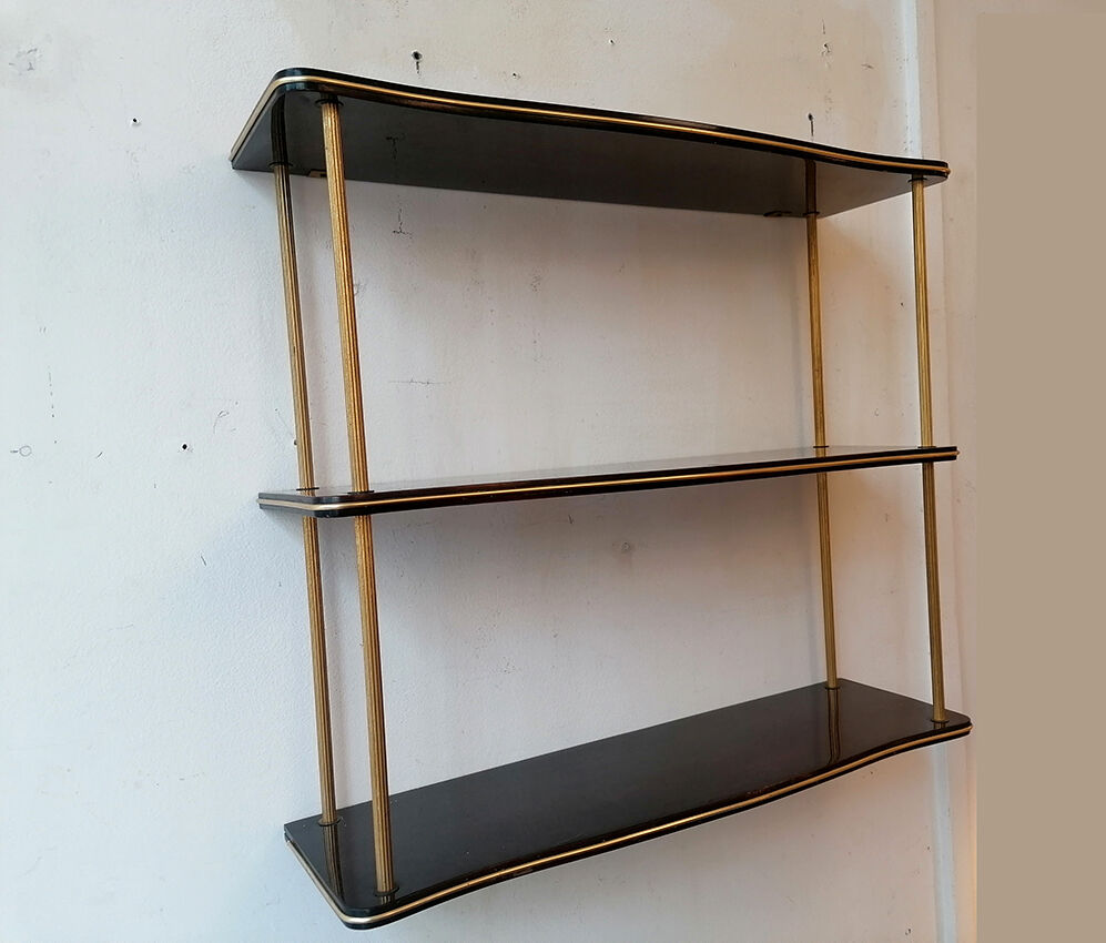 Wood shelf varnished and brass 1960