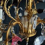 Lustrous pagoda from Maison Baguès in gilded bronze with a decoration of flowers and fruits in glass - 20th century