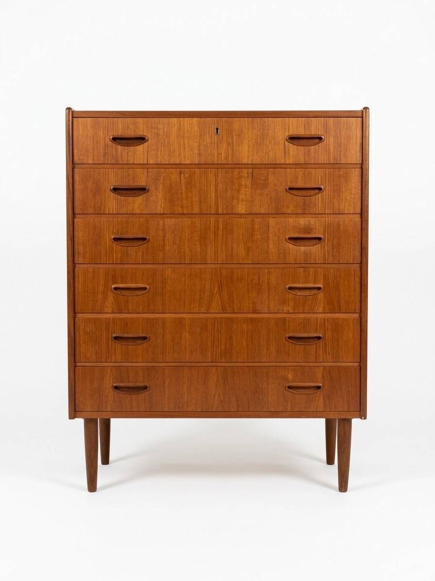 Danish Mid Century Teak Tallboy Chest Of Drawers